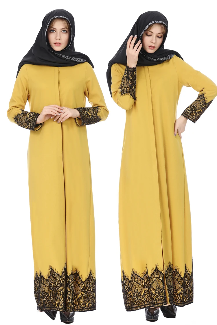 

Muslim Women Long Dress Maxi Vestidos Musulman Arab Elegant Kaftan Dubai Abaya African European Islam New Mubarak Black Yellow