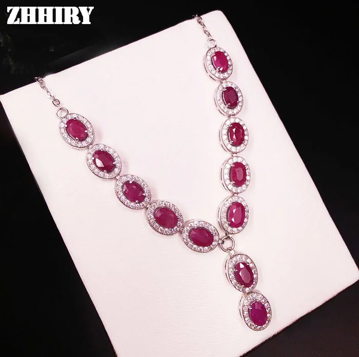 Женское ожерелье из серебра 925 пробы с натуральным Рубином|stone pendant|precious stone