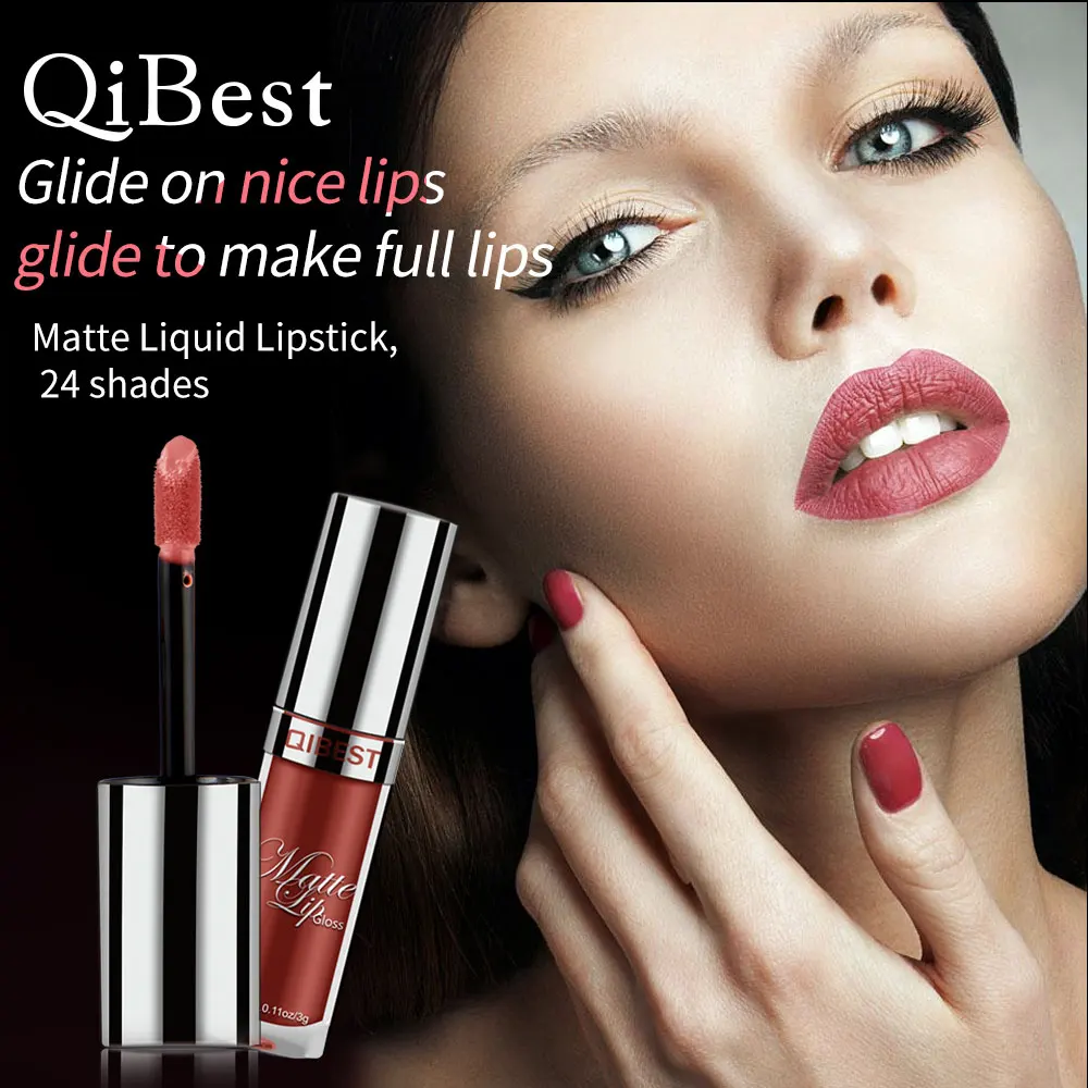 Qibest Pro женский тинт для макияжа жидкая губная помада матовая красная бархатная