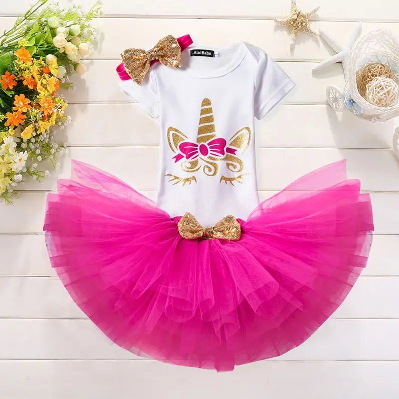 Style 7 0-12M новорожденная девочка Единорог праздничная одежда мультфильм Топы+ пачка платье+ повязка на голову набор кистей с ручкой в форме единорога 1 год День рождения Одежда с изображением единорога - Цвет: Style 7