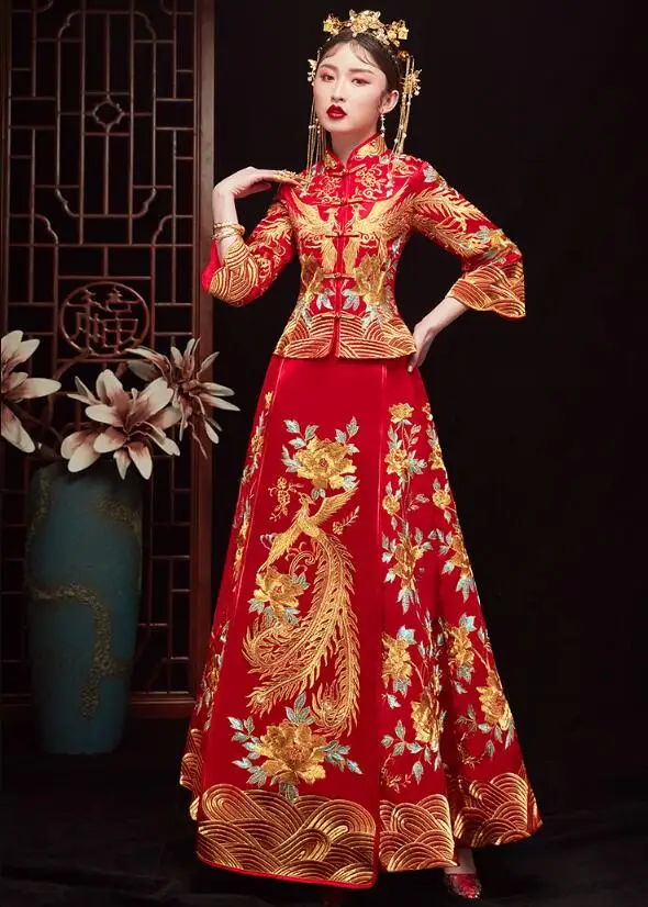 Традиционное китайское платье для свадьбы в стиле феникс Танг|Наборы| |