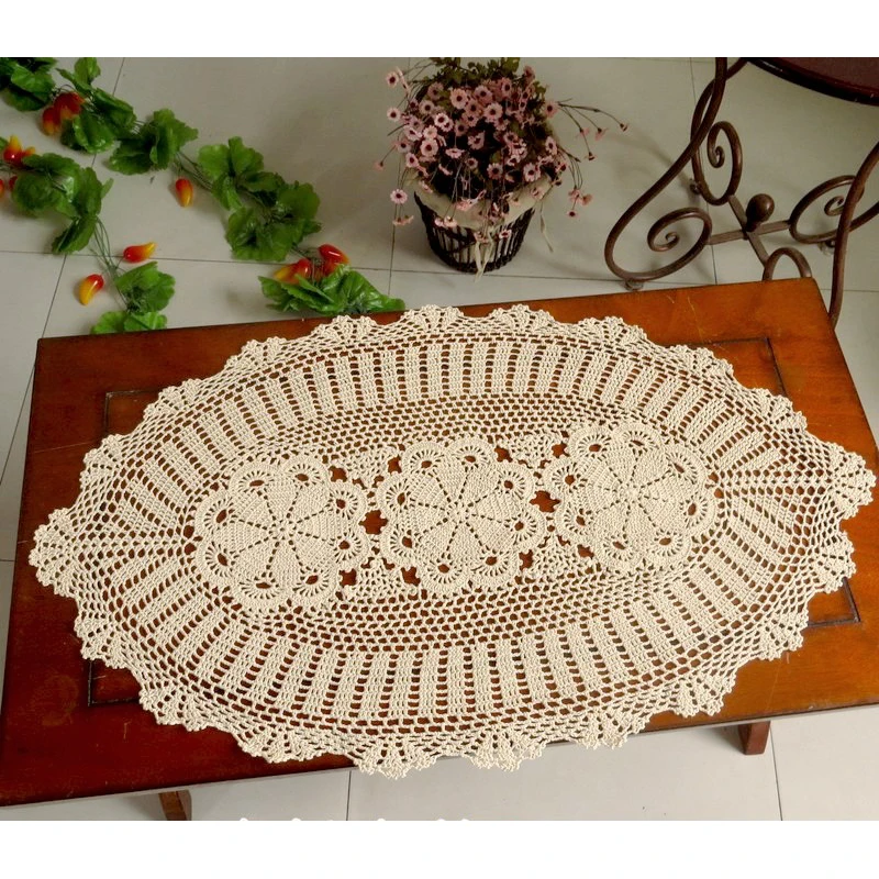 Винтажная хлопчатобумажная скатерть ручной работы овальная ажурная с кружевом в