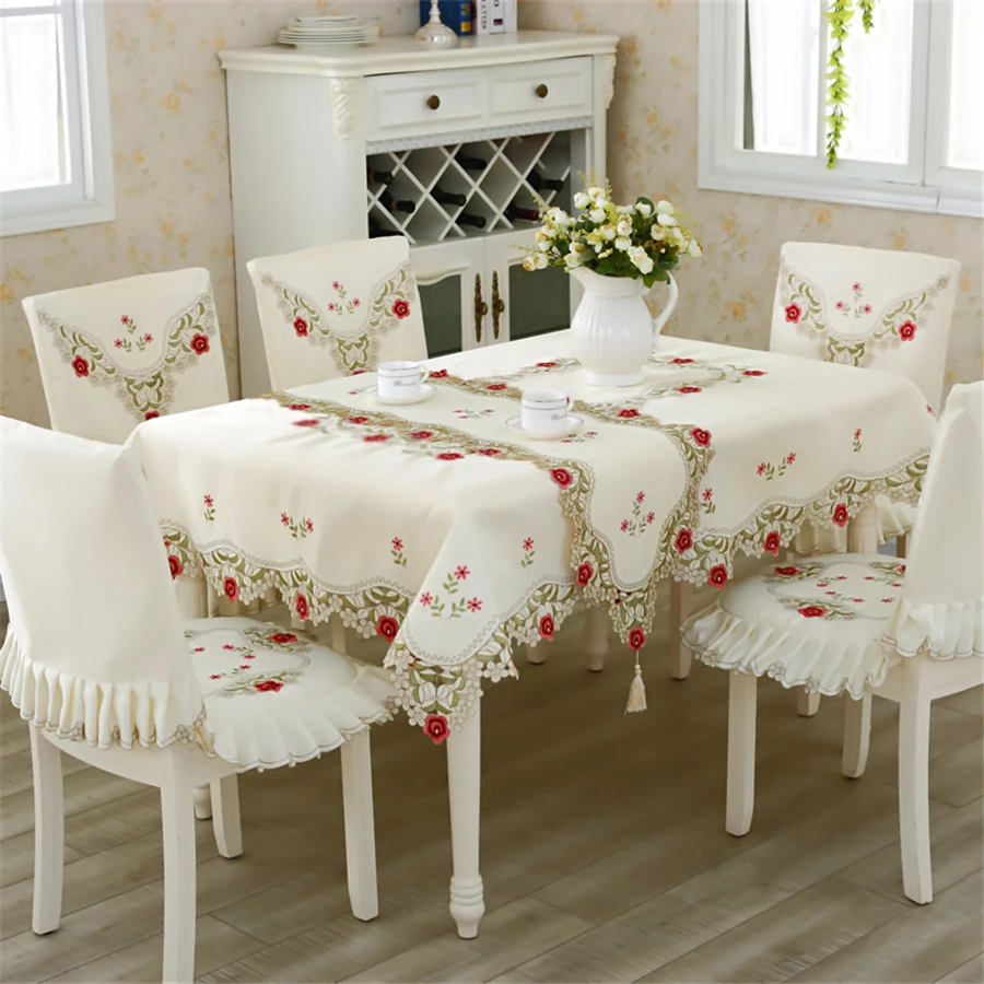 European Classical Polyacrylonitrile Hollow Lace Embroidered Tablecloth &amp Table Runner Wedding Decor Elegant Cabinets Cover | Дом и сад