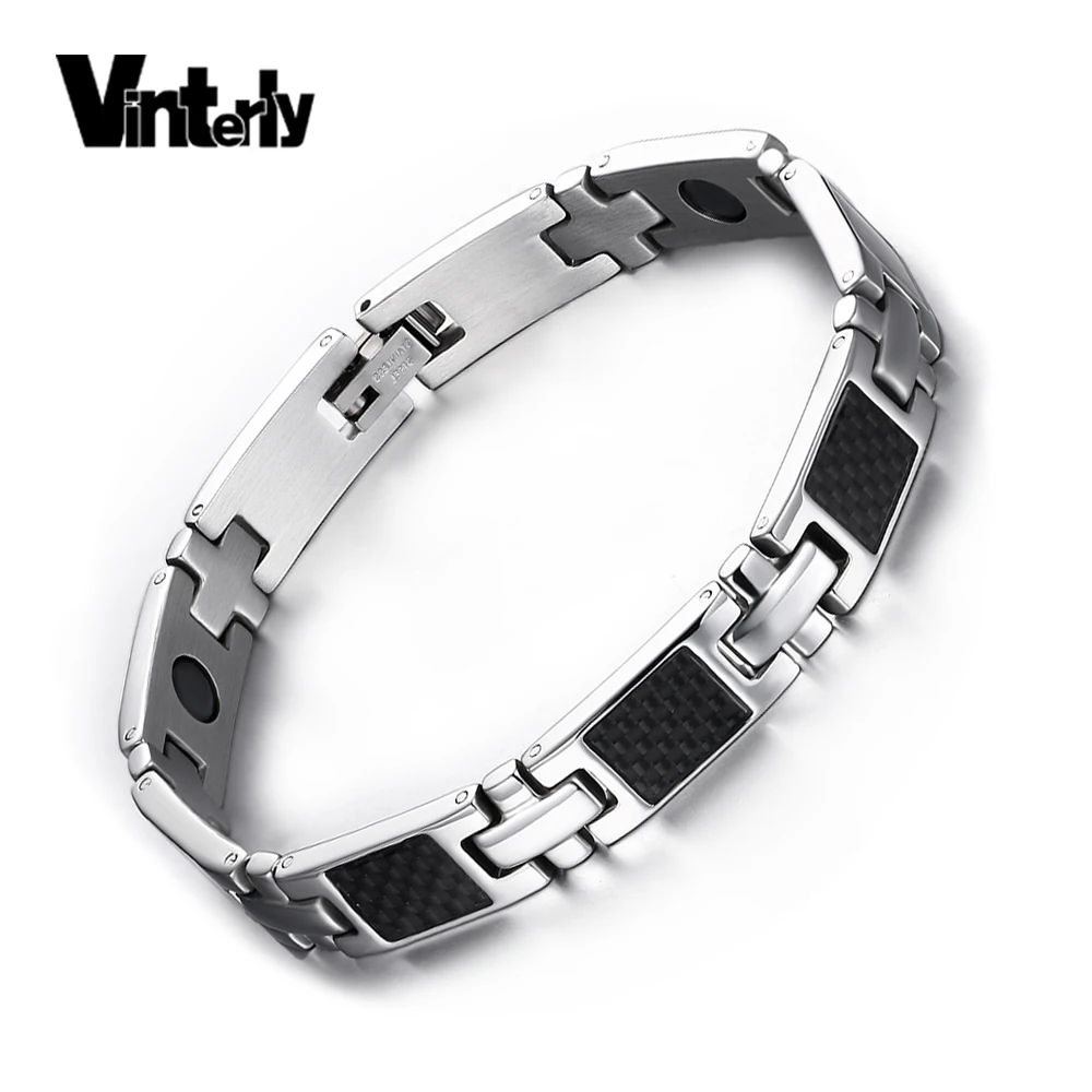 Мужской браслет из углеродного волокна Vinterly черный нержавеющей стали с