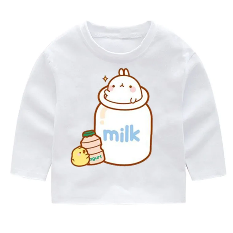 P272-0 Molang and Piupiu/Модная хлопковая Футболка с принтом для детей футболки с длинными рукавами детские топы с длинными рукавами, одежда для маленьких девочек в стиле Харадзюку - Цвет: P272-0