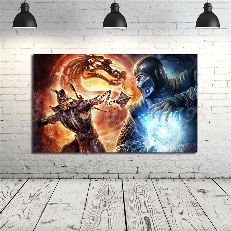 Mortal Kombat Скорпион Vs минусовой обои арт Холст Картина настенное изображение печати