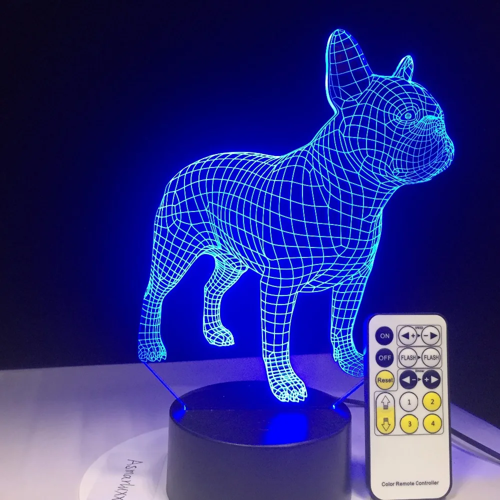 Настольная 3d лампа в виде французского бульдога с дистанционным или сенсорным