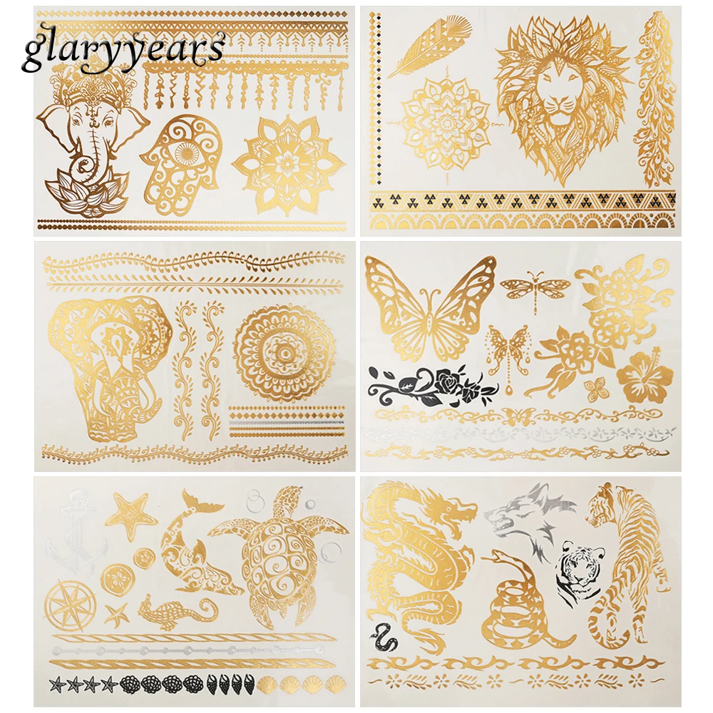 6 шт. временные наклейки татуировки с эффектом металлик|tattoos girl|tattoo thermal transfer