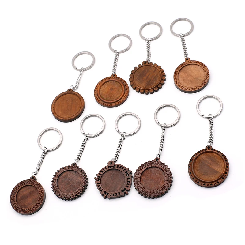 3pcs/lot 25 30mm Wood Cabochon Stainless Steel Keychain Base Settings Diy Blank Brown Cameo Trays for Key Chain Jewelry Making | Украшения