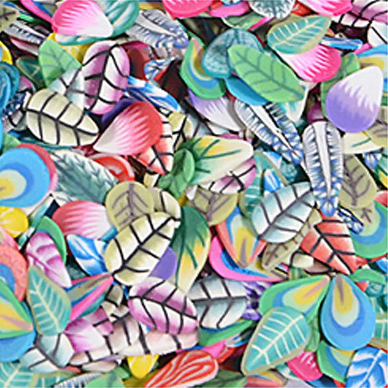 1000 шт./пакет 3D Крошечные Симпатичные ногтей аксессуары Star/мультфильм/цветок/фрукты/перо Fimo Ломтики нарезки ногтей украшения - Цвет: 1000pcs Leaf