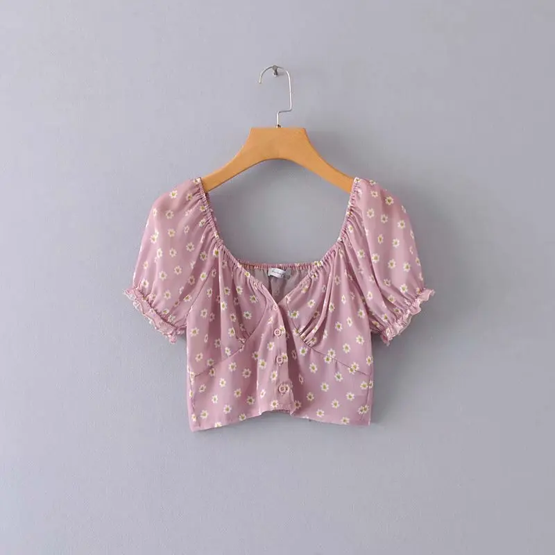 Лето 2019 Boho винтажные Женские топы и блузки на пуговицах женский укороченный топ с