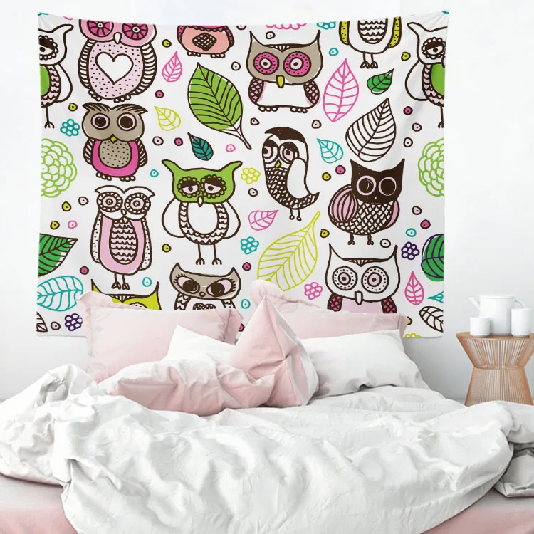 130x150cm Cartoon Animals Colorful Elephants I love My Kittey Cute Owls Kids Decoration Blanket Bedroom Wall Art Tapestry | Дом и сад