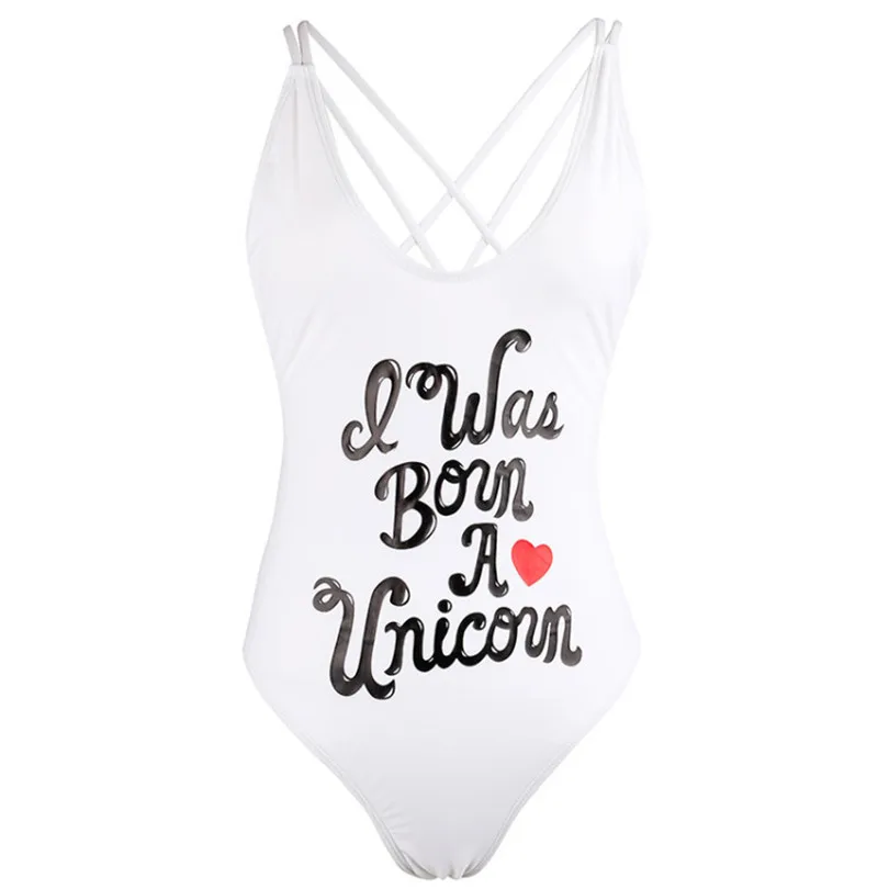 Сексуальный цельный купальник с принтом единорога и надписью I WAS BORN A женский