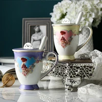 european ceramic tea mugs creative mugs bone china water cups office coffee cup with lid spoon kitchen accessories drinkware