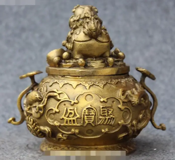 Бронзовый 8 благоприятный символ Ruyi Лев Львы зверь благовония горелки курильницы