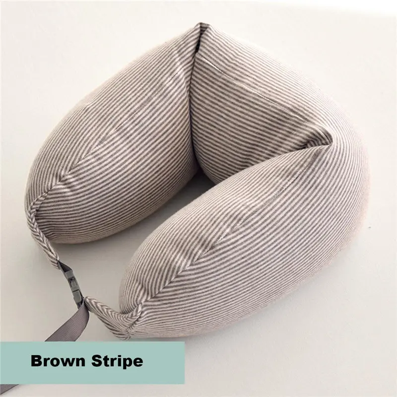 brown stripe Хлопчатобумажная ткань дорожная подушка для шеи подушки спальные подушки U в форме подушки невидимых застежек-молний(массажер для головы к автомобильному подголовнику Soft49 - Цвет: brown stripe