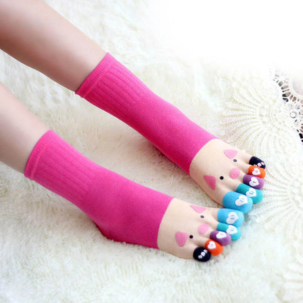 Разноцветные хлопковые носки до середины голени с рисунком из мультфильма пятью