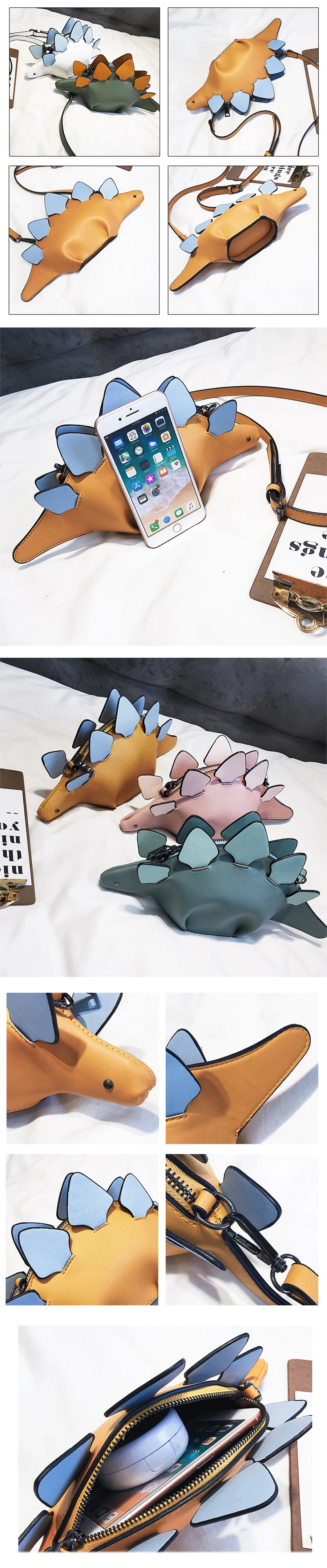 Kawaii динозавр сумки через плечо для женщин 3D панелями Забавный динозавр животное сумка женская кошелек из искусственной кожи сумки мультфильм