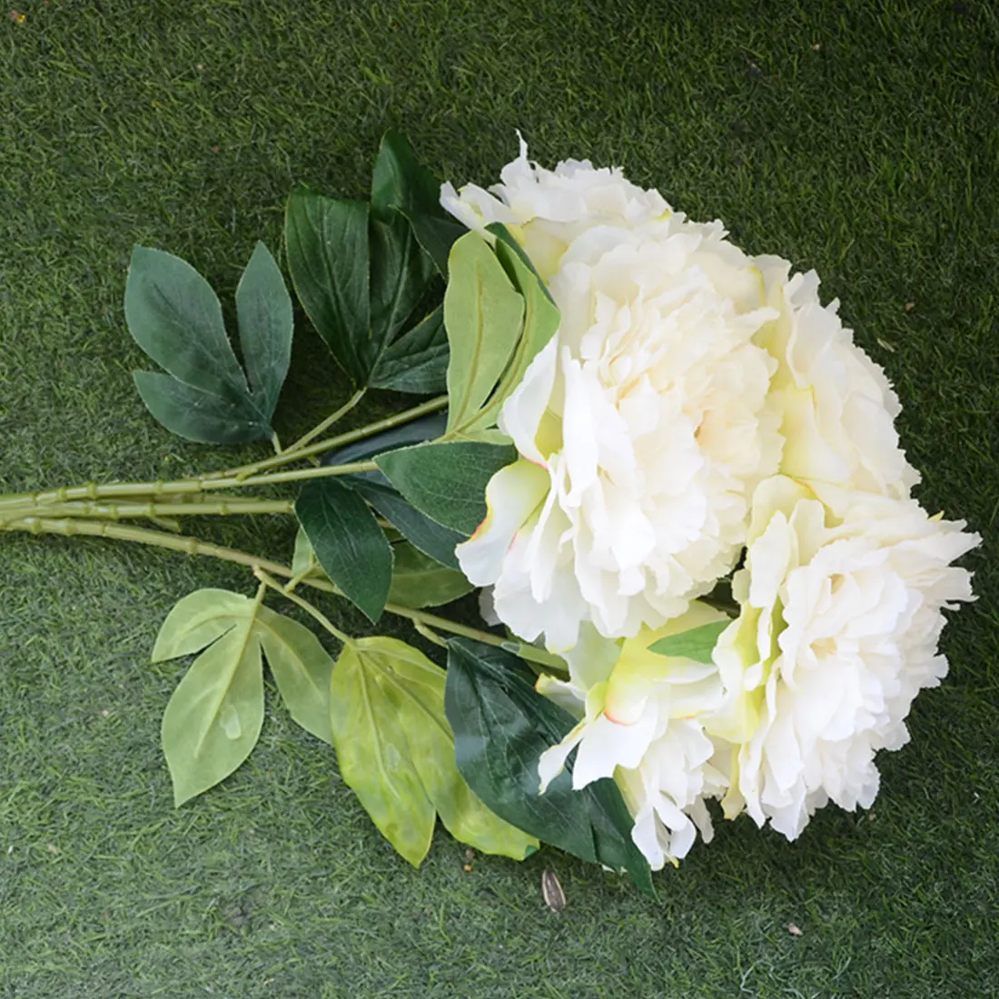 Natural Lifelike 5 Heads Artificial Flower Hydrangea Peony Bridal Bouquet Silk For DIY Home Party Decor with Green leaf | Дом и сад