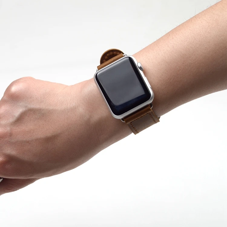 Кожаный коричневый ремешок EACHE Crazy Horse для Apple Watch 38 мм 42 мм Серебристая и черная фурнитура подходит для серий 1 и 2 и 3
