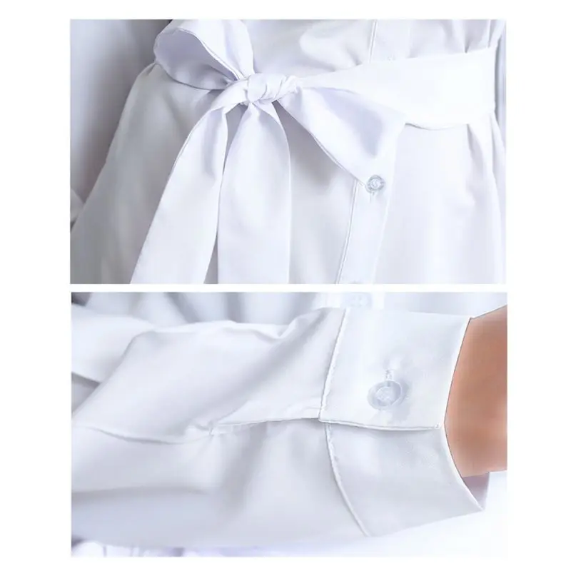 

Women Sexy V Neck Woman Shirt Elegant Tops 2019 Full Sleeve White Blouse with Belt