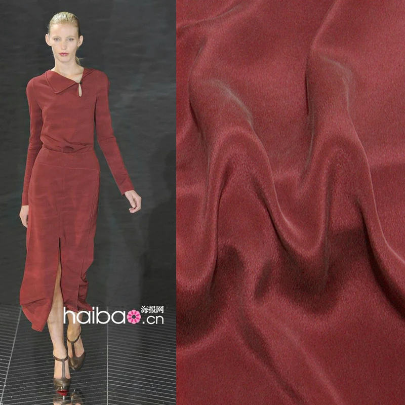 

High-grade solid color heavy silk double crepe fabric 32mm dark red clothing skirt silk fabric wholesale silk cloth 113cm