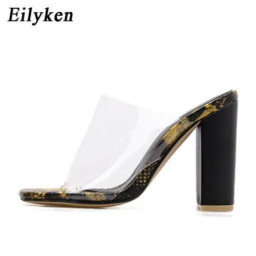 Black Eilyken/летние пикантные прозрачные женские шлепанцы из ПВХ; модные гладиаторские туфли для вечеринки с открытым носком; женские шлепанцы; сандалии - Цвет: Black