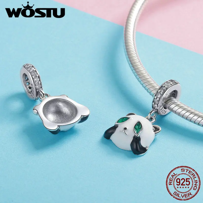 WOSTU Real 925 Sterling Silver Cute Panda Animal Beads Fit Charm Bracelet Necklace Pendant For Women Lovely Jewelry Gift DXC1096 | Украшения