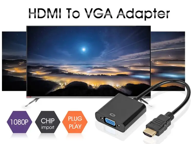 Адаптер HDMI-VGA Папа-мама преобразователь адаптер 1080P цифро-аналоговое видео аудио