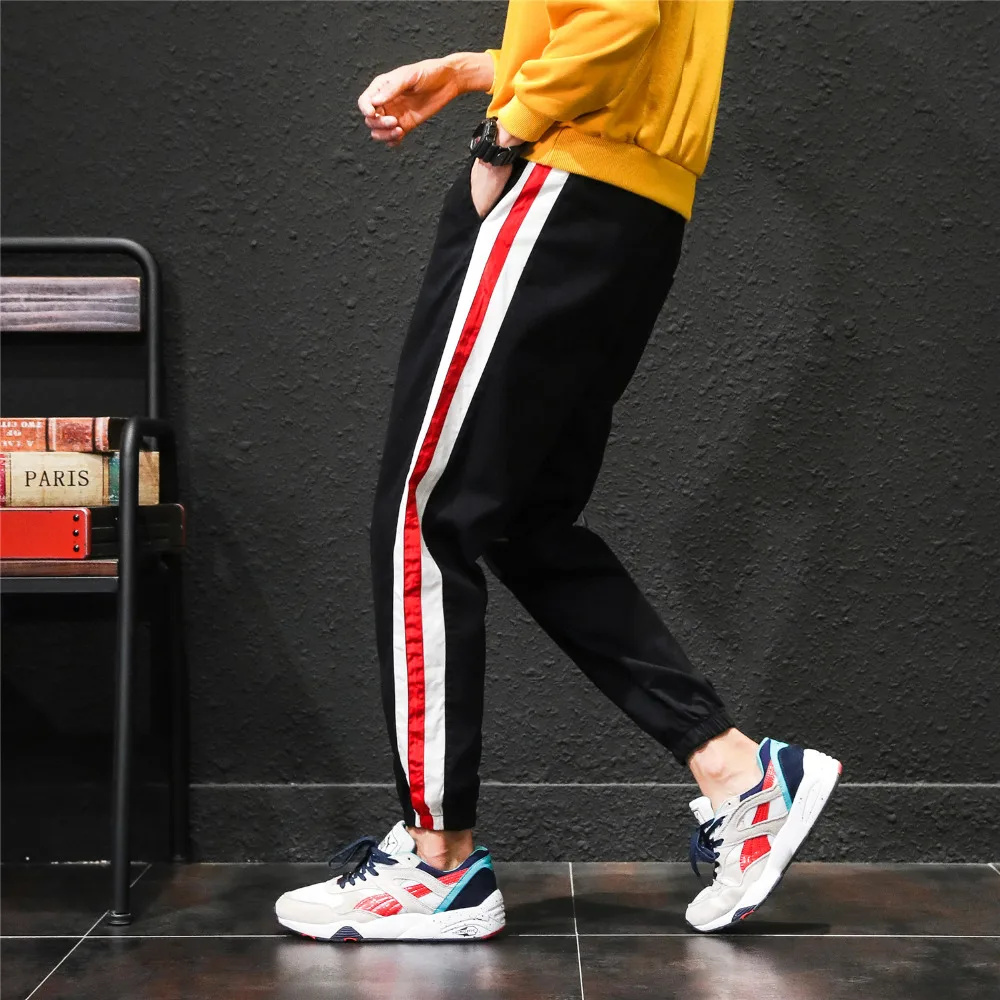 Весна 2019 брюки мужские брендовые Новые Боковые Полосатые повседневные 100% хлопок