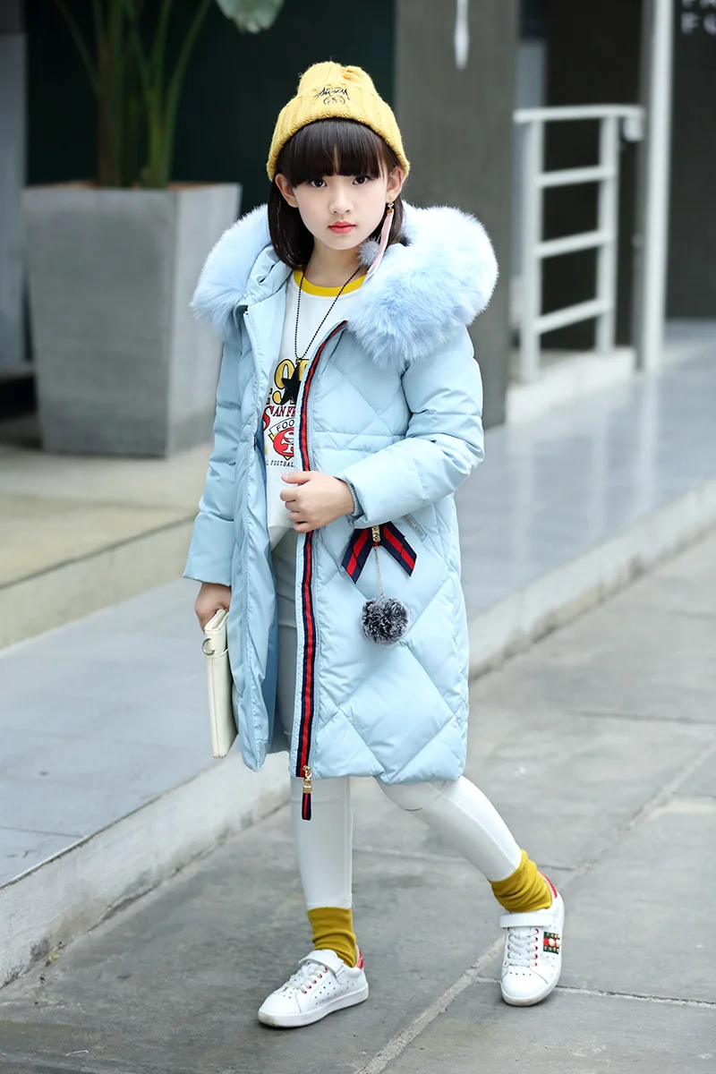 2017 Pydownlake fur hood collar winter jacket for girls down overcoat long model | Детская одежда и обувь