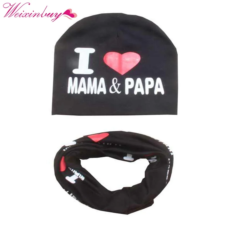 Детская шапка в комплекте зимняя хлопковая с рисунком|baby hat set|love mamai love mama papa |