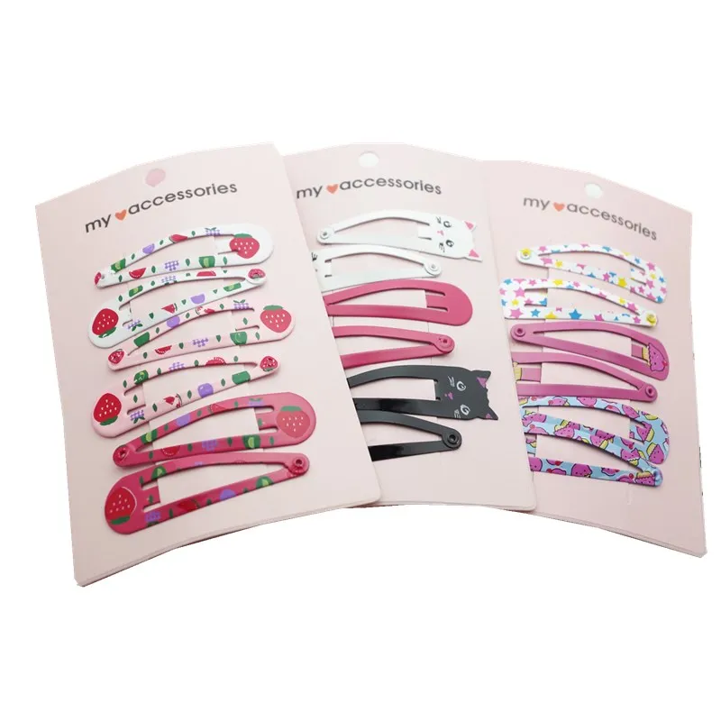 

AKWZMLY 12Pcs/Lot Girls Cute Hairpins Hair Accessories Colorful Metal Snap Hair Clips Strawberry Star Cartoon Print Headdress