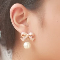 premium new fashion 1 pair women earrings lady charming pearl ear studs cute pink bowknot earring women jewelry gift bijoux