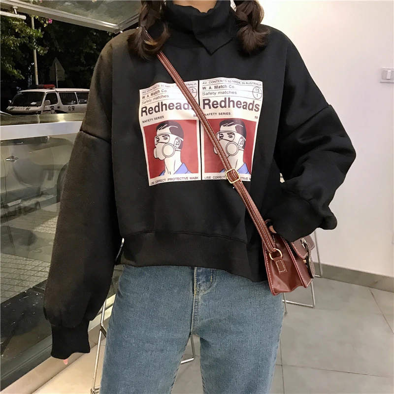 Для женщин Толстовка Harajuku корейский новый осень и зима с высоким воротом из флиса