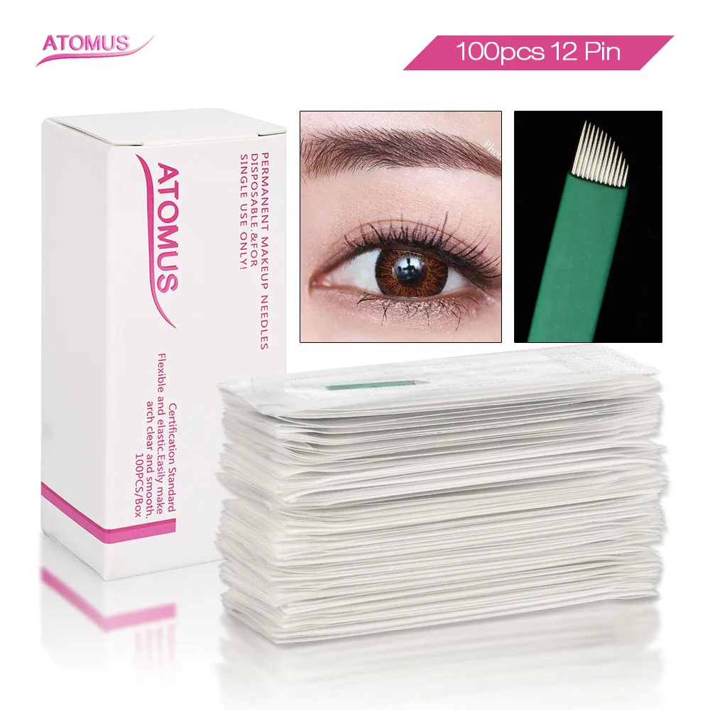 Игла для микроблейдинга Agujas 12 штифтов микро Blading Green Agulhamento татуаж бровей Laminas Tebori Aiguille De Tatouage
