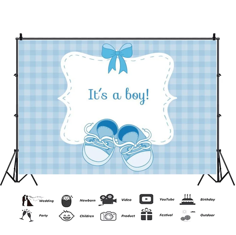 Laeacco Baby Shower Grid Pattern обувь с бантом для новорожденных фон фотосъемки