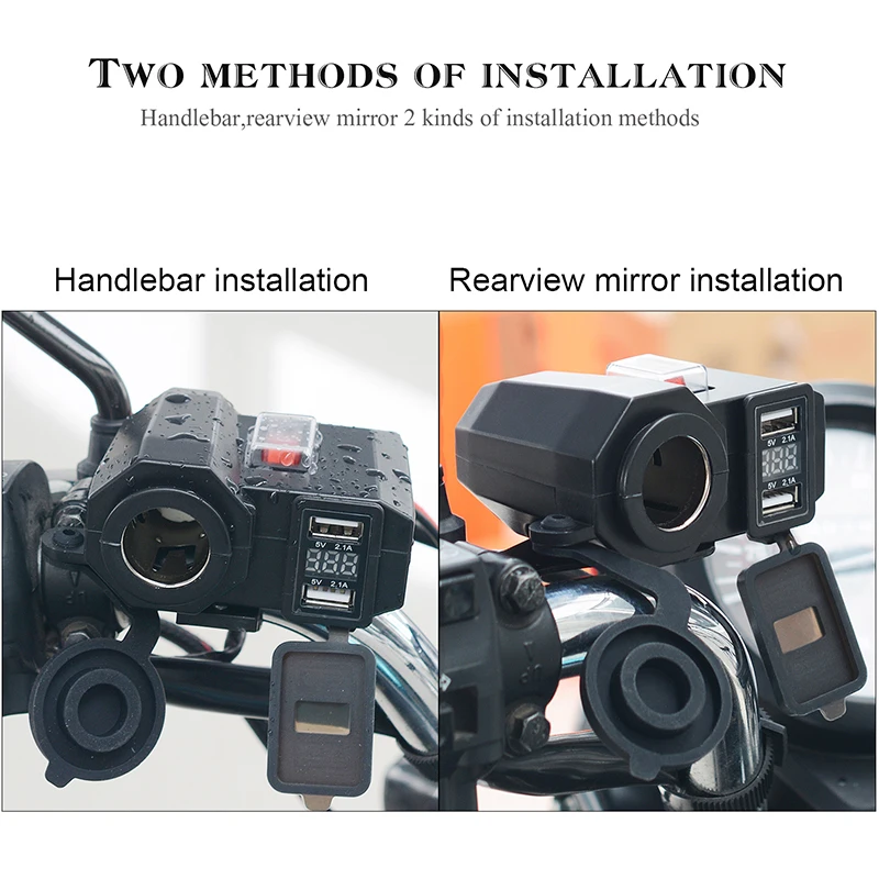 

12V Lighter Socket Outlet Black Plastic+Metal USB Charger Switch Motorcycle