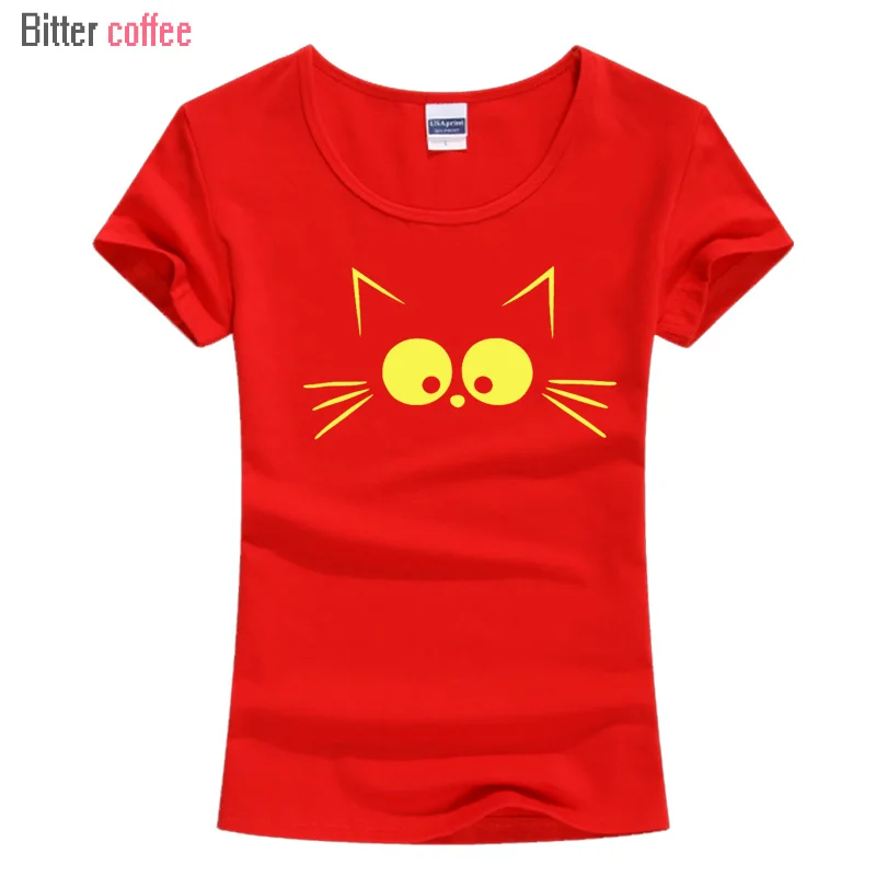 Лидер продаж новая милая футболка с мультяшным принтом Женская Милая Черная кота