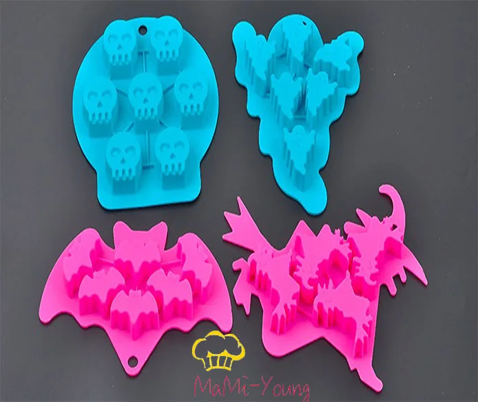 

4pc/set Halloween Skull bat Witch ghost shape Silicone mould Fondant cake mold DIY pudding chocolate cake decoration tools FFG-6