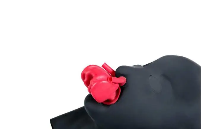 Горячая 3D латексное человеческое маска капюшон закрытыми глазами Фетиш капюшон w «красные губы» оболочка для языка, носа трубки подходят 54-57 см