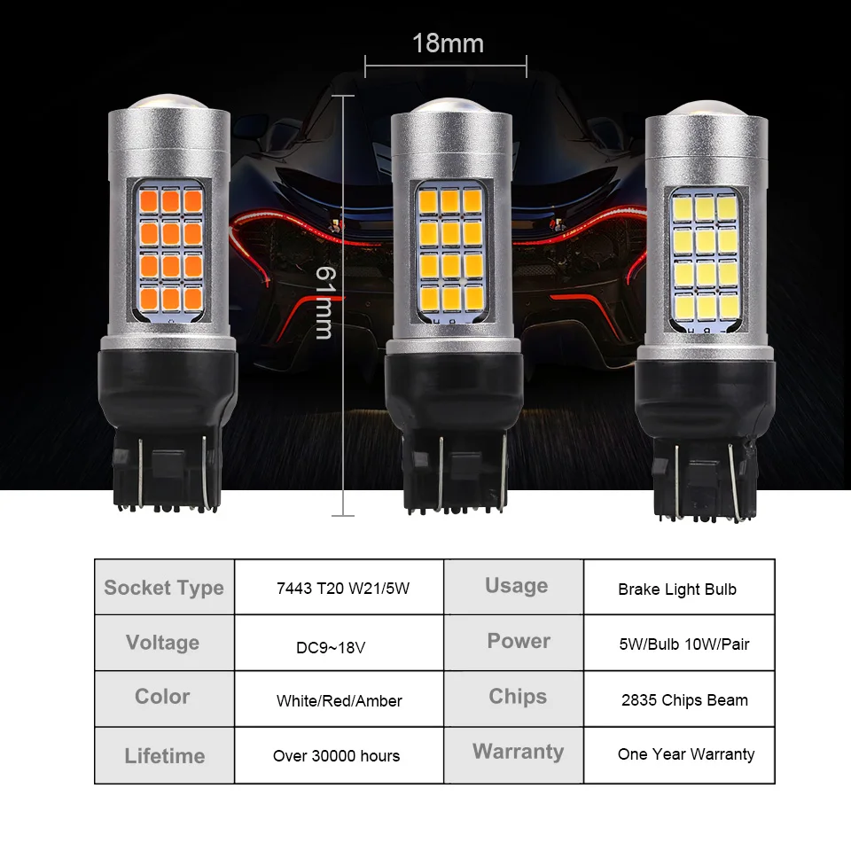 2 шт. светодиодные лампы T20 W21W W21/5 Вт WY21W 7440 7443 | Автомобили и мотоциклы