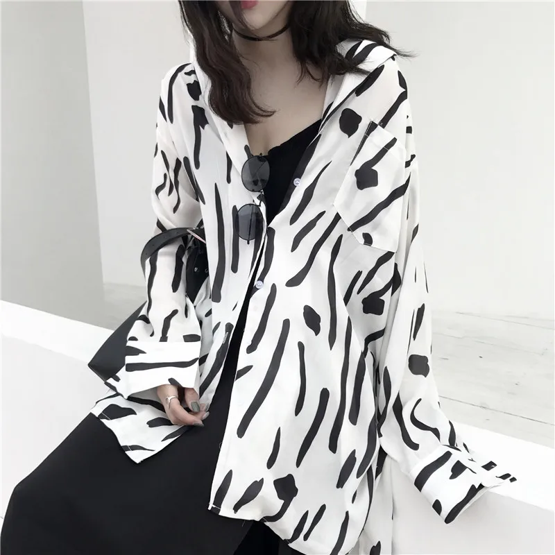 Женская одежда винтажные полосатые свободные блузки harajuku с отложным воротником