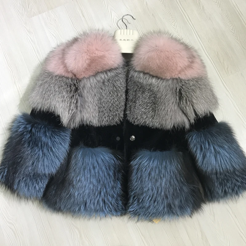 Женская Шуба с коротким рукавом Topfur цветная шуба из натурального серебра лисьим