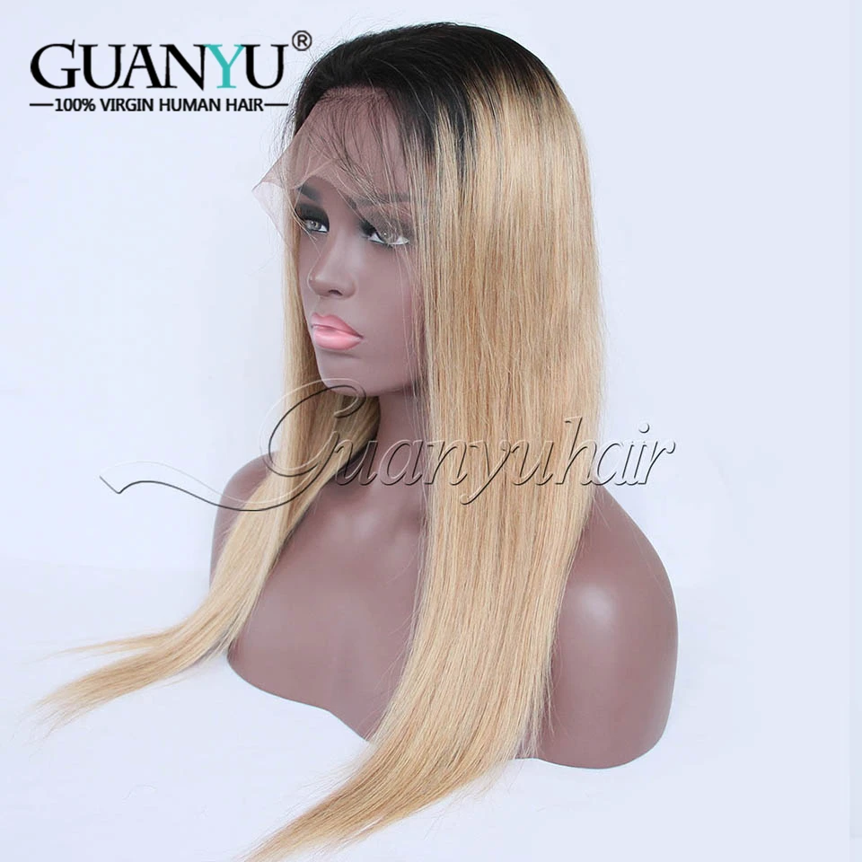 Guanyuhair Ombre 1B/27 человеческие волосы на кружеве парики 150% плотность медовый блонд 360