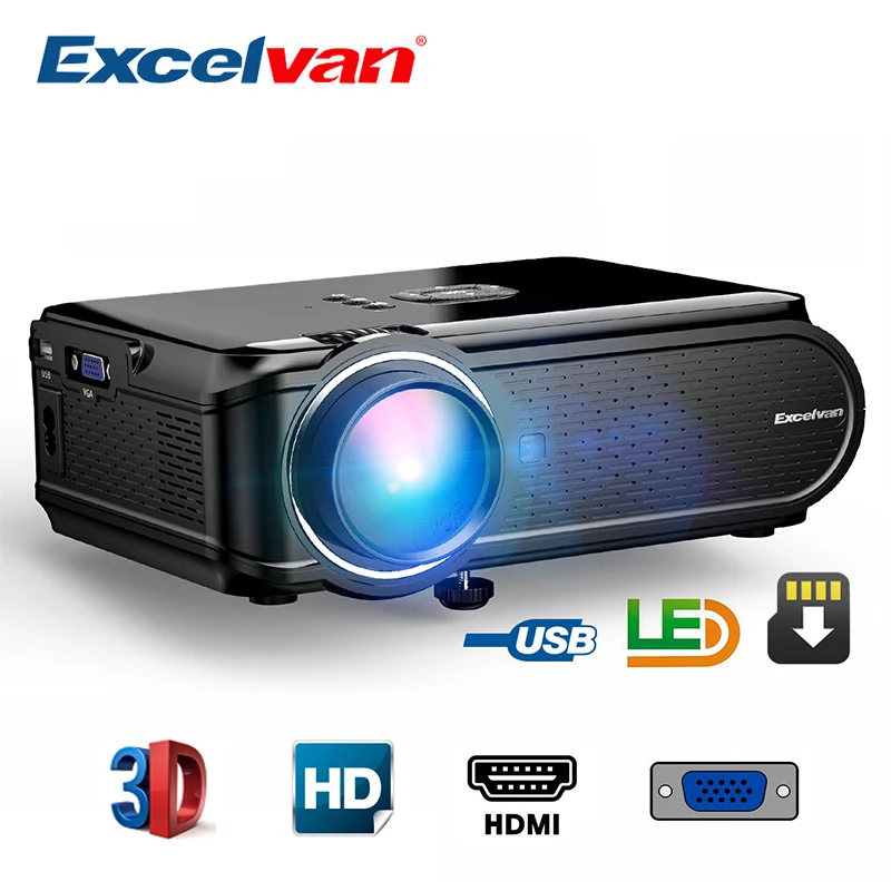 Портативный мультимедийный проектор Excelvan EHD02 1800 люмен макс. 1080P 130 дюймов ЖК для