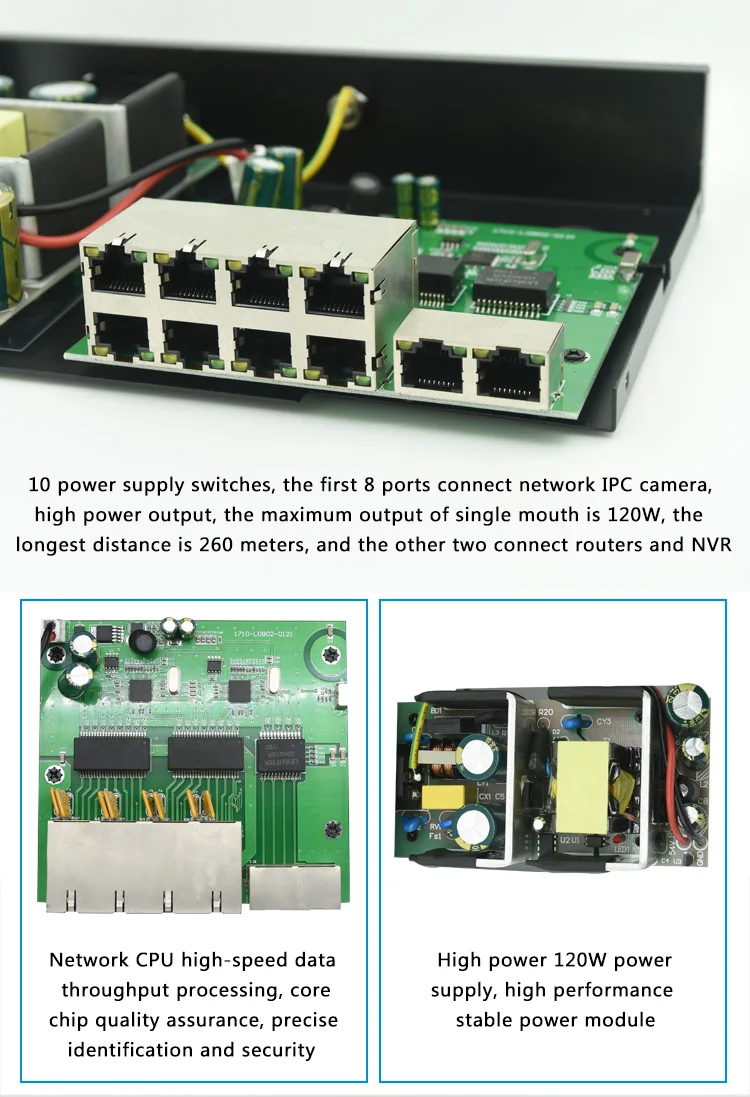 10(8+ 2) порт нестандартный 24 В PoE коммутатор сети 100 Мбит/с Smart Ethernet коммутатор