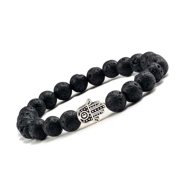 Hot Men Natural Stone Volcanic Lava Bracelet Charm Hand Matte Black Boho Beads Bracelets for Women Lucky Jewelry pulseras