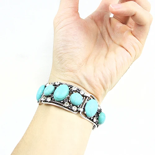 2017 винтажные Синие Красивые браслеты с камнем ювелирные изделия широкая