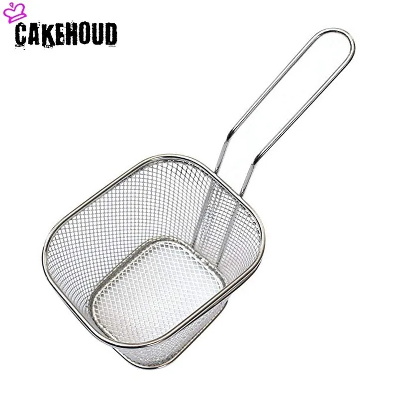 Черный CAKEHOUD корзина для жарки во фритюре квадратная сетка для картофельных чипсов введение посуда съемная ручка сетка сковорода - Цвет: Черный